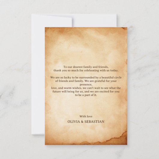  oud perkament met Roos bruiloft Bedankkaart (Achterkant)