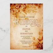  oud perkament met Roos bruiloft Folie Uitnodiging (Voorkant)