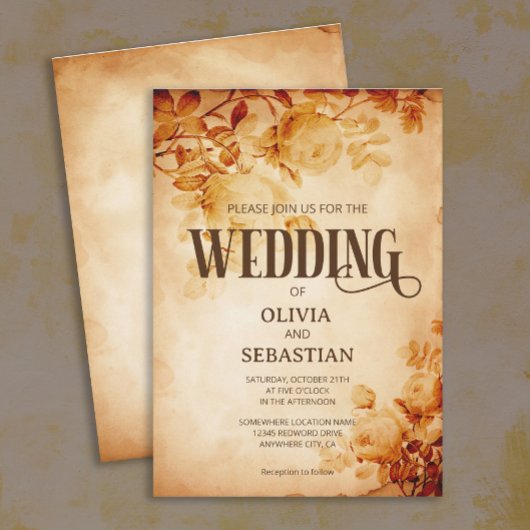 oud perkament met Roos bruiloft Kaart