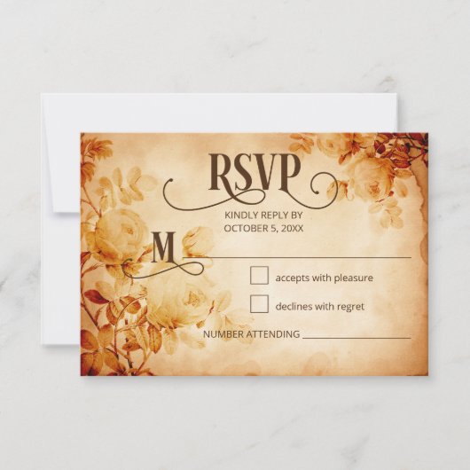  oud perkament met Roos bruiloft RSVP Kaartje (Voorkant)