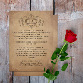  oud perkament Victoriaans bruiloft details Informatiekaartje