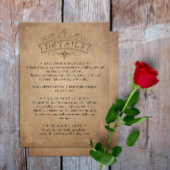 oud perkament Victoriaans bruiloft details Informatiekaartje