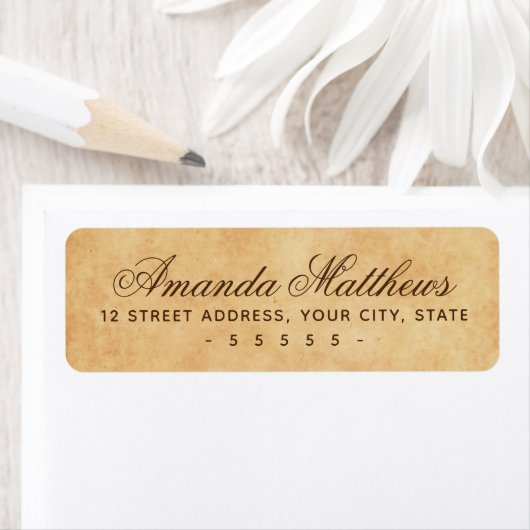 Oud perkamentpapier kalligrafie script adres etiket (Insitu)