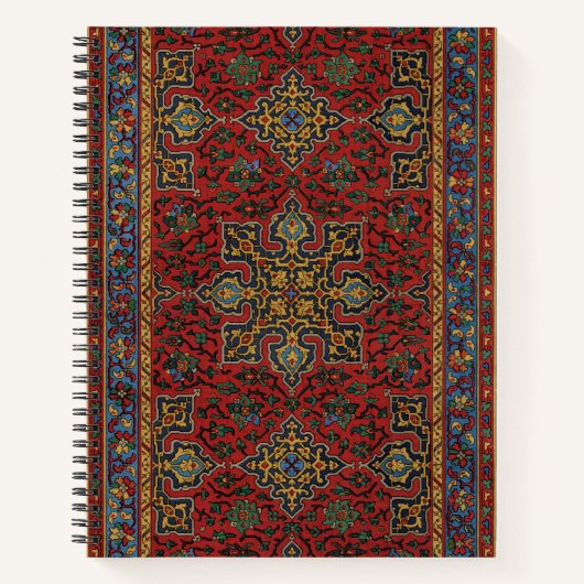 Oud Persisch Tapijtpatroon Rood Blauw Arabesk Notitieboek (Voorkant)