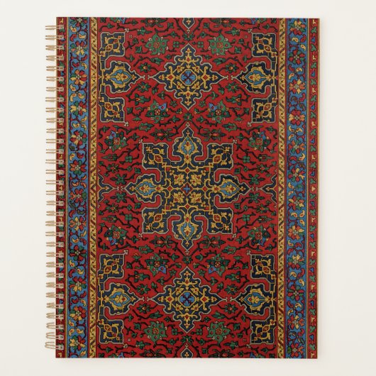 Oud Persisch Tapijtpatroon Rood Blauw Arabesk Planner (Voorkant)