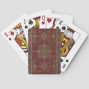 Oud Persisch Tapijtpatroon Rood Blauw Arabesk Pokerkaarten