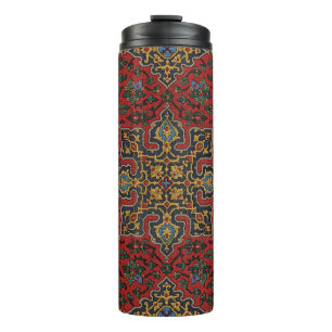 Oud Perzisch Tapijtpatroon Rood Blauw Arabesk Thermosbeker