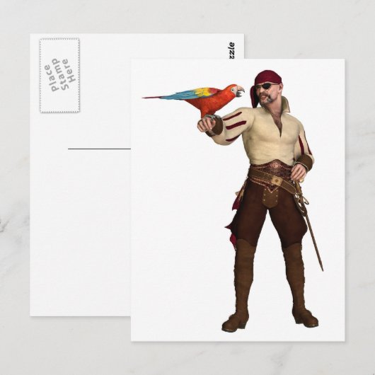 Oud piraat met Parrot Briefkaart (Voorkant / Achterkant)