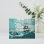 Oud Pirate Ship Anchor Vibrant Blue Stormy Zee Briefkaart (Staand voorkant)