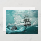 Oud Pirate Ship Anchor Vibrant Blue Stormy Zee Briefkaart (Voorkant / Achterkant)