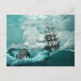 Oud Pirate Ship Anchor Vibrant Blue Stormy Zee Briefkaart