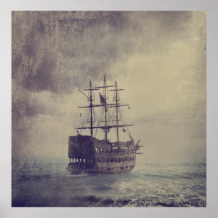 Oud piratenschip in het zee. poster