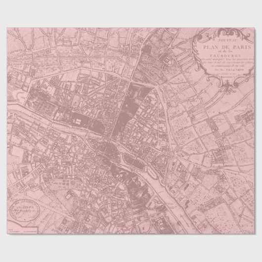 Oud Plan Paris Mauve Lila Blush Pink Royal Mapa Cadeaupapier (Vlak)