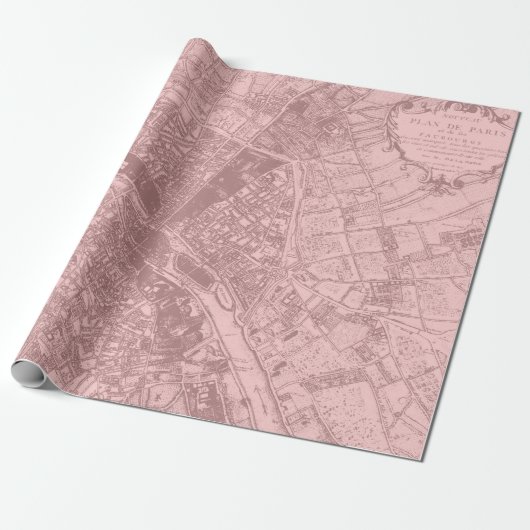 Oud Plan Paris Mauve Lila Blush Pink Royal Mapa Cadeaupapier (Uitgerold)