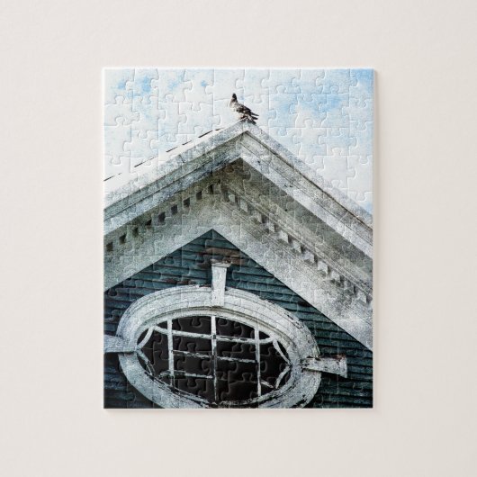 Oud raam en duif legpuzzel (Verticaal)