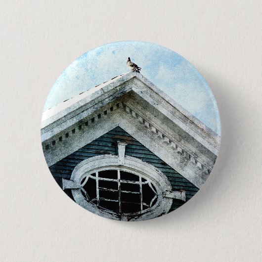 Oud raam en duif ronde button 5,7 cm (Voorkant)