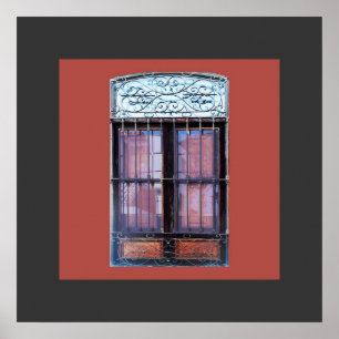Oud raam met Grate in Barranco Poster