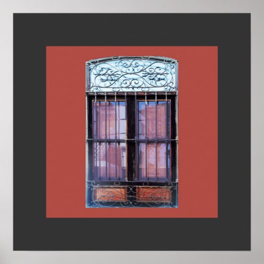 Oud raam met Grate in Barranco Poster (Voorkant)
