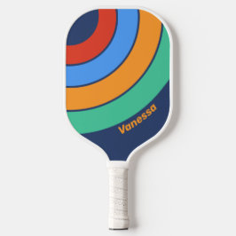 Oud-Retrocirkel Regenboog met Naam Pickleball Paddle