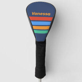 Oud-Retroschool Regenboog Strepen met Naam Golfheadcover