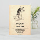 oud roestachtig chic Couple Comic Retro Wedding Kaart (Staand voorkant)