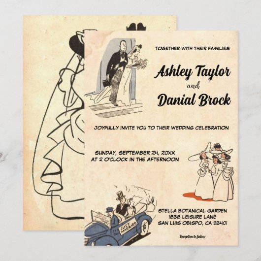  oud-Romantisch Comic Book Retro Weddenschap Kaart (Voorkant / Achterkant)