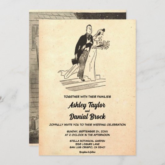  oud romantisch paar retro jaren 50 bruiloft kaart (Voorkant / Achterkant)