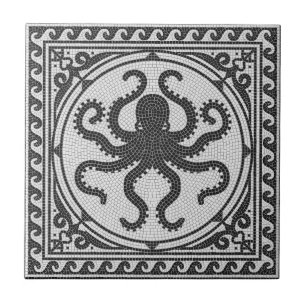 Oud-Romeins zwart-wit mozaïek met octopus Tegeltje