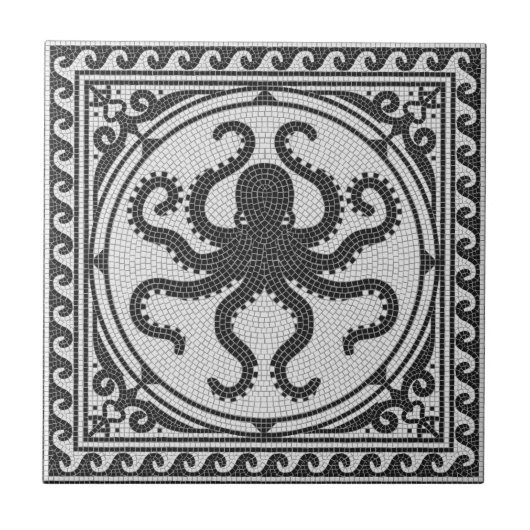 Oud-Romeins zwart-wit mozaïek met octopus Tegeltje (Voorkant)