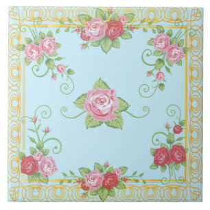  oud Roos blauw goud  teile patroon Tegeltje