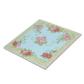  oud Roos blauw goud  teile patroon Tegeltje (Zijkant)