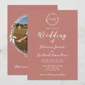 Oud Roos Monogram Elegant Wedding Uitnodiging (Voorkant / Achterkant)