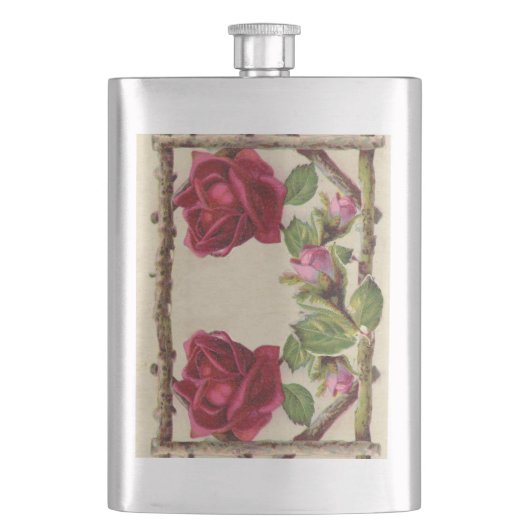 oud roos rustiek Victoriaans Antiek Heupfles (Voorkant)