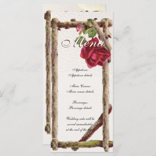  oud roos rustiek Victoriaans Antiek Menu (Voorkant / Achterkant)