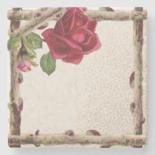oud roos rustiek Victoriaans Antiek Stenen Onderzetter (Voorkant)
