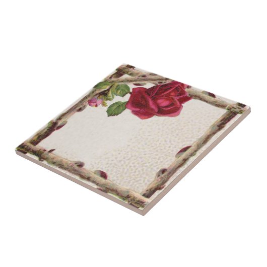  oud roos rustiek Victoriaans Antiek Tegeltje (Zijkant)