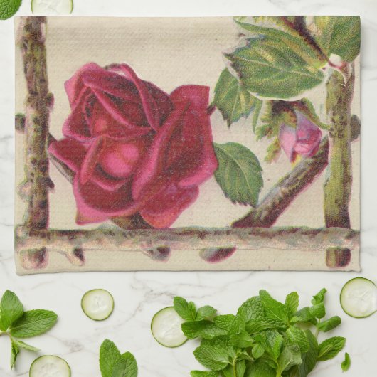  oud roos rustiek Victoriaans Antiek Theedoek (Gevouwen)