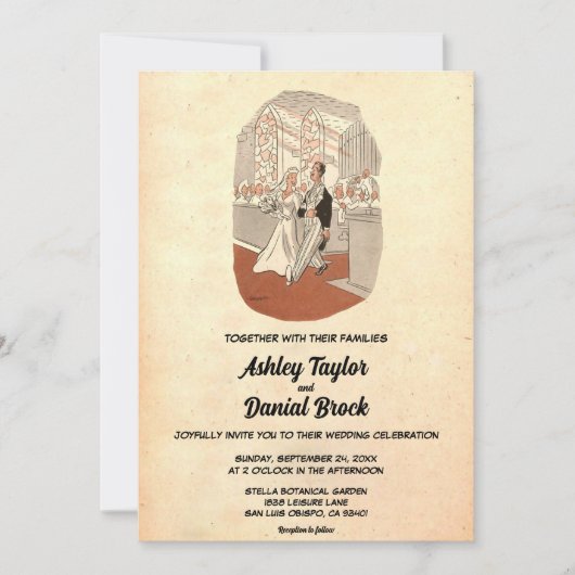  oud Rustic Funny Couple Chic Retro Wedding Kaart (Voorkant)