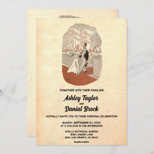  oud Rustic Funny Couple Chic Retro Wedding Kaart (Voorkant / Achterkant)