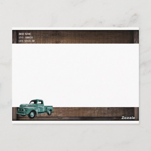 oud Rustic Wedding met Truck Save the Date Briefkaart (Achterkant)