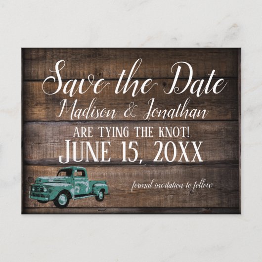  oud Rustic Wedding met Truck Save the Date Briefkaart (Voorkant)