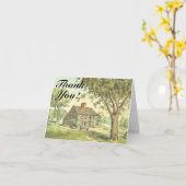 Oud rustiek huis, "Dank je!" Kaart (Gele Bloem)