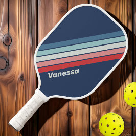 Oud Scheepsblauw Gestreept met Naam Pickleball Paddle