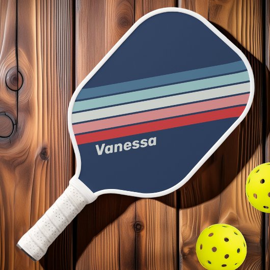 Oud Scheepsblauw Gestreept met Naam Pickleball Paddle