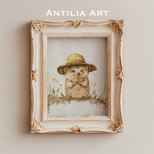 Oud schilderij van een egel portret bosdier poster