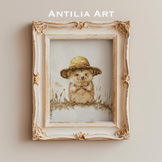 Oud schilderij van een portret van een egel bosdie poster