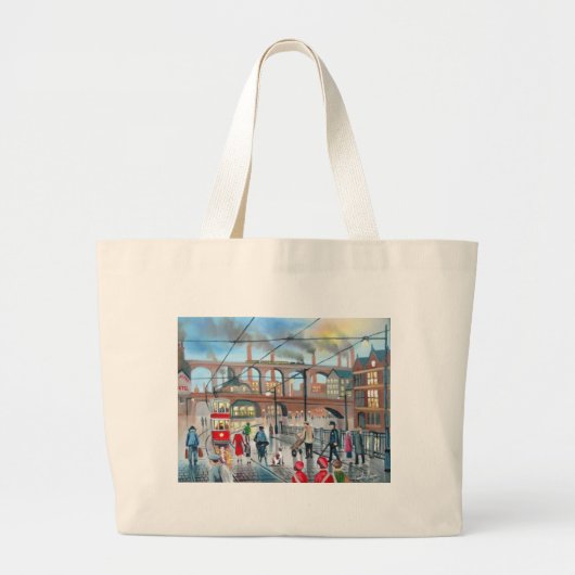 Oud schilderij van Stockport viaduct Grote Tote Bag (Voorkant)