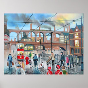 Oud schilderij van Stockport viaduct Poster