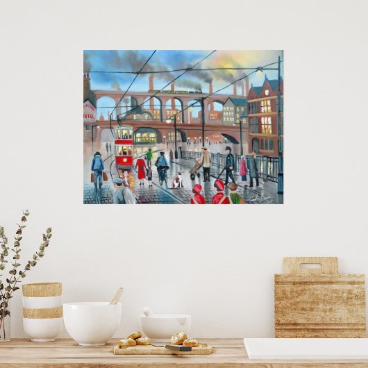 Oud schilderij van Stockport viaduct Poster (Keuken)