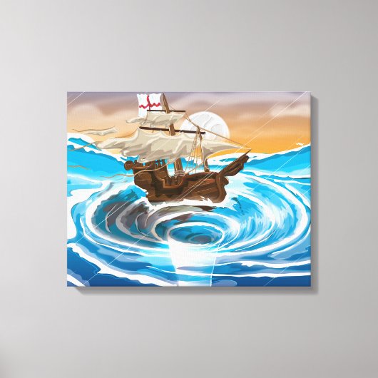 Oud schip dat in een draaikolk valt canvas afdruk (Voorkant)